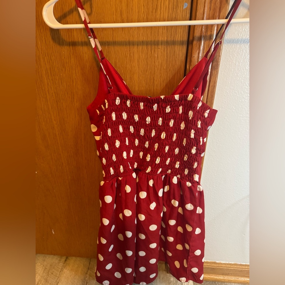 Charlotte Russe red big white polka dot w bow neck line, romper